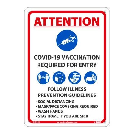Nmc NMC COVID-19 Vaccination Required for Entry Sign, Aluminum, 14 X 10 M639AB